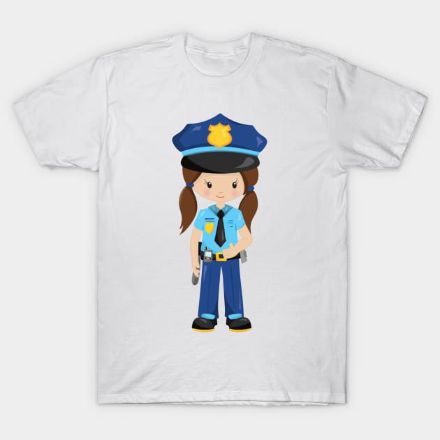 Police Girl, Police Officer, Cop, Brown Hair T-Shirt by Jelena Dunčević